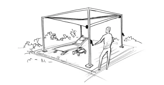 SHADE CUBE Ausführung als freistehender Sonnen- und Regenschutz