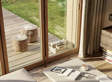 Glas Faltwand Holz Aluminium